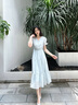 香影v領(lǐng)藍(lán)色萊賽爾天絲連衣裙女2025夏季新款刺繡超好看收腰裙子 航線藍(lán) S 155/80A/85-95斤 曬單實(shí)拍圖