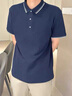 KBXNG勁霸男士長袖T恤男翻領(lǐng)高端美式休閑粉色polo衫2025春季新款 藏青色 3XL (185) 曬單實拍圖