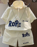 G.DUCK KIDS小黃鴨痞帥男童夏裝兒童薄款短袖衣服2025新款男孩寶寶夏季韓范時(shí) 杏色 110 曬單實(shí)拍圖