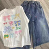 moonkids童裝女童牛仔褲2025秋季新款兒童闊腿褲中大童秋裝直筒寬松長(cháng)褲子 兩件套【19626白色長(cháng)袖T恤+13229藍色牛仔褲】 160 cm 曬單實(shí)拍圖