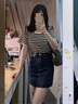 唐菓蜜連衣裙女夏季2025新款女裝復古港風(fēng)俏皮活潑減齡小個(gè)子兩件套裝裙 條紋上衣+牛仔裙子 M 曬單實(shí)拍圖