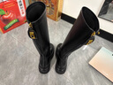 卡帝樂鱷魚（CARTELO）棕色內(nèi)增高9CM厚底高筒長靴小個(gè)子長筒鞋一體靴超高跟靴子女顯高 黑色-平底6CM-單里》真皮版 37 曬單實(shí)拍圖
