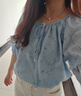 香影重工刺繡鏤空上衣女2025夏裝新溫柔風(fēng)襯衫系帶泡泡袖藍(lán)色小衫 藍(lán)色 M 160/84A/95-110斤 曬單實(shí)拍圖