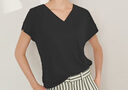 UR春季新款女裝時(shí)尚休閑百搭純色V領(lǐng)短袖T恤UWM450022 黑色 (面料微透) S 曬單實(shí)拍圖