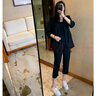 SSCURVE胖妹妹氣質(zhì)職業(yè)女裝高端夏季大碼微胖妹妹韓版炸街休閑西裝套裝洋 黑色 套裝 3XL 建議160-180斤 曬單實(shí)拍圖