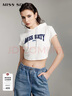 MISS SIXTY短袖T恤女連帽抽繩休閑運動(dòng)甜酷辣妹弧形下擺短款BM風(fēng) 漂白 M 曬單實(shí)拍圖