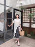 SNYDER WEAR2025夏季新款女套裝裙設(shè)計(jì)感蕾絲衫黑白格半身裙女長(zhǎng)裙套裝兩件套 上衣+半身裙【套裝】 S 建議85-105斤 曬單實(shí)拍圖