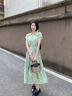 顏域法式碎花襯衫領(lǐng)連衣裙女2025夏季新款收腰袖過(guò)膝長(zhǎng)款雪紡裙子 綠花 L 曬單實(shí)拍圖