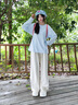 名創(chuàng  )優(yōu)品（MINISO）奶藍色長(cháng)袖t恤女春秋季新款百搭減齡舒適內搭打底衫寬松純棉女裝 【減齡顯白】淺藍(純色) L 165 (體重115-130斤) 曬單實(shí)拍圖