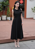 Mandy Zhang赫本風(fēng)法式氣質(zhì)釘珠亮片背心連衣裙女黑色禮服長(zhǎng)款裙子 耀夜石黑 珠片鑲鉆 L 曬單實(shí)拍圖