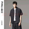 品立（PINLI）條紋短袖襯衫男夏季新款男裝潮牌寬松休閑男士襯衣 黑色 L175 曬單實拍圖