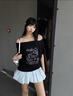 LDBE辣妹不規(guī)則設(shè)計感斜肩短袖T恤女2025新款夏季甜酷寬松露肩上衣潮 黑色 S 【90-100斤】 曬單實拍圖