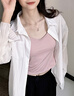 小野和子冰絲吊帶背心女夏一體式帶胸墊無痕內(nèi)搭上衣外穿 橘粉色  M  曬單實(shí)拍圖