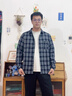 MMEAI美式潮牌帥氣格子長袖襯衫春秋季男裝上衣服外穿早秋磨毛薄款外套 C323橘黃色 XL 曬單實拍圖