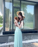 冶芷網(wǎng)紗連衣裙海邊度假連衣裙女2025夏季新款海島方領(lǐng)氣質(zhì)裙子 海邊度假風(fēng)收腰長(zhǎng)裙綠色 M 曬單實(shí)拍圖