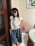 G.DUCKKIDS小黃鴨女童夏季牛仔闊腿褲套裝薄款寶寶2025新款夏日兒童兩件套 森系米白色套裝 110 (建議98-105cm 3-4周歲） 曬單實(shí)拍圖