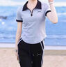 皮爾卡丹（pierre cardin）高端休閑運(yùn)動(dòng)套裝女夏2025新款網(wǎng)紅炸街洋氣拉鏈polo 1647-灰色上衣+黑色褲子 2XL 曬單實(shí)拍圖