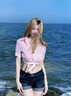 衣然呈品韓版復古卷邊牛仔短褲女夏季薄款修身顯瘦彈力熱褲百搭休閑褲子女 藍色 M 【建議90-110斤】 曬單實拍圖
