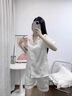 莫貝海（mobeihai）冰絲睡衣女夏季三件套裝短袖長(zhǎng)褲2025新款春可外穿大碼熊貓家居服 22040熊貓香檳三件套 L 90-105斤 曬單實(shí)拍圖