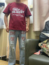 潮梵圖夏季港風ins短袖t恤男套裝韓版潮流帥氣搭配學生休閑男裝衣服 抱抱熊紅+牛仔褲 XL 曬單實拍圖