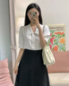 SNYDER WEAR2025夏季女裙套裝裙白色方領(lǐng)短袖百搭襯衫顯瘦A字裙通勤職業(yè)女裙 白色短袖襯衣 S 建議85-95斤 曬單實拍圖
