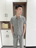 皮爾卡丹（pierre cardin）2026夏季新款高端簡(jiǎn)約百搭冰絲無(wú)痕短袖襯衫男爸爸裝條紋免燙上衣 2103 淺灰色 XL 175 曬單實(shí)拍圖