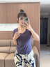貓人（MiiOW）女士睡衣女夏新款帶胸墊透氣棉柔短袖長褲套裝垂感慵懶休閑家居服 槿紫（紫色更有韻味） L 【推薦100-120斤】 曬單實拍圖