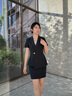 伊婭莎職業(yè)西裝套裝女短袖酒店經(jīng)理工裝氣質(zhì)西服正裝珠寶店美容院工作服 藍色外套+半裙 L 建議100-110斤 曬單實拍圖