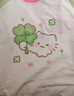 芭雅蓮卡通四葉草幸運貓咪印花短袖t恤女夏季宅萌系日系少女插肩Y2K上衣 白拼粉綠-XQHBCC S 建議60-85斤 曬單實(shí)拍圖