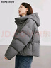 紅袖高級(jí)保暖羽絨服冬季2024新款女裝珩線落肩拉鏈連帽顯瘦休閑短外套 高級(jí)灰064 L 曬單實(shí)拍圖