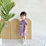 巴帝巴帝夏季嬰幼兒女童寶寶套裝短袖t恤短裙子套裝 淺紫 快樂狗狗  90 曬單實(shí)拍圖