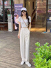 魯雅爾韓版西裝褲女夏季高級感顯瘦寬松休閑褲窄版百搭舒適闊腿直筒褲 白色 L 曬單實拍圖