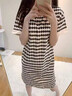 頤眠睡裙女士純棉帶胸墊睡衣夏季短袖中長(cháng)裙家居服夏款條紋休閑可外穿 曬單實(shí)拍圖