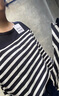 佐丹奴條紋t袖女針織純棉撞色減齡休閑合體圓領(lǐng)七分袖t恤13323301 曬單實(shí)拍圖
