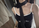 途尊韓版高級感絲巾女長條波點設計感2025新款玫瑰花圍脖飄帶時髦百搭 玫瑰花小波點黑色 曬單實拍圖