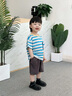 迷你木木屋兒童短袖套裝夏季男童純棉圓領(lǐng)條紋T恤短褲套裝 棒球帽熊藍  100  曬單實(shí)拍圖