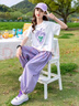 甜苗苗女童夏季洋氣運(yùn)動(dòng)套裝新款時(shí)尚女大童裝闊腿褲女孩短袖夏裝兩件套 女童時(shí)尚休閑套裝【紫色草莓】 160 cm【建議身高145-155cm】 曬單實(shí)拍圖
