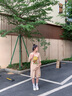 純棉短袖短褲套裝女夏季大碼胖mm寬松時尚休閑運動風穿搭一整套潮 卡其色 2XL 曬單實拍圖