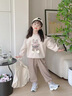 G.DUCKKIDS小黃鴨童裝女童套裝春秋款洋氣兒童衣服女寶寶秋裝卡通兔子兩件套 卡其色 90 (建議寶寶10-12公斤 24-36個 曬單實拍圖
