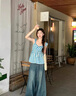 芳嬪女士吊帶背心外穿胖妹妹度假風藍色碎花韓系減齡甜美上衣 藍色 L建議100-120斤 均碼 曬單實拍圖