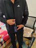 品牌純棉休閑運動套裝男商務(wù)大碼秋冬新款立領(lǐng)開衫外套加絨兩件套 黑色平腳 3XL 曬單實拍圖