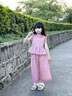 G.DUCKKIDS小黃鴨童裝女童夏天套裝夏季新款兒童女孩寶寶時尚夏裝洋氣衣服 粉色套裝 140 (建議125-135cm 7-8周歲） 曬單實拍圖