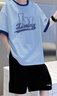 LI-NING KIDS李寧男童套裝夏季寬松透氣舒適潮流短袖速干運(yùn)動(dòng)短褲青少年兩件套 帆航藍(lán)大標(biāo)T恤+黑色短褲 160 cm 曬單實(shí)拍圖