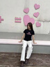 NICEBAD(原WORKSOUT)抽皺印花正肩緊身短袖百搭簡(jiǎn)約夏季女T恤 黑色 * M 曬單實(shí)拍圖