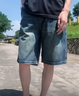 馬克華菲牛仔短褲男士夏季薄款寬松休閑直筒中褲子男款潮牌美式復(fù)古五分褲 曬單實(shí)拍圖