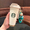星巴克杯子美式咖啡杯不銹鋼水杯保溫杯隨手杯禮品禮物伴手禮 白綠女神加小熊掛墜 曬單實(shí)拍圖