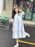愛 西娜女童夏季連衣裙2025新款夏裝裙子中大童韓版洋氣娃娃領氣質公主裙 藍色 175 cm 曬單實拍圖
