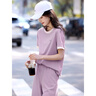 熙世界（sllsky）休閑套裝女裝2025夏季新款衣服撞色圓領(lǐng)短袖T恤直筒長(cháng)褲兩件套 薰衣草紫 S 曬單實(shí)拍圖