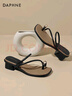達芙妮涼鞋女方頭夾趾一字拖鞋外穿粗跟羅馬女鞋子4024303040 黑色 39 曬單實(shí)拍圖