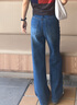 Teenie Weenie小熊牛仔褲女2025春季新款學(xué)院休閑基礎直筒長(cháng)褲子 深藍色 S (160) 曬單實(shí)拍圖